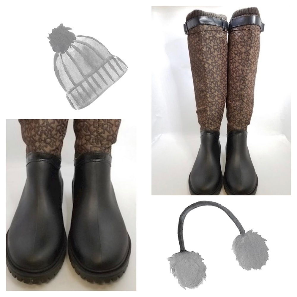 DKNY Women's Black/Brown Leather Boots Size 6.5